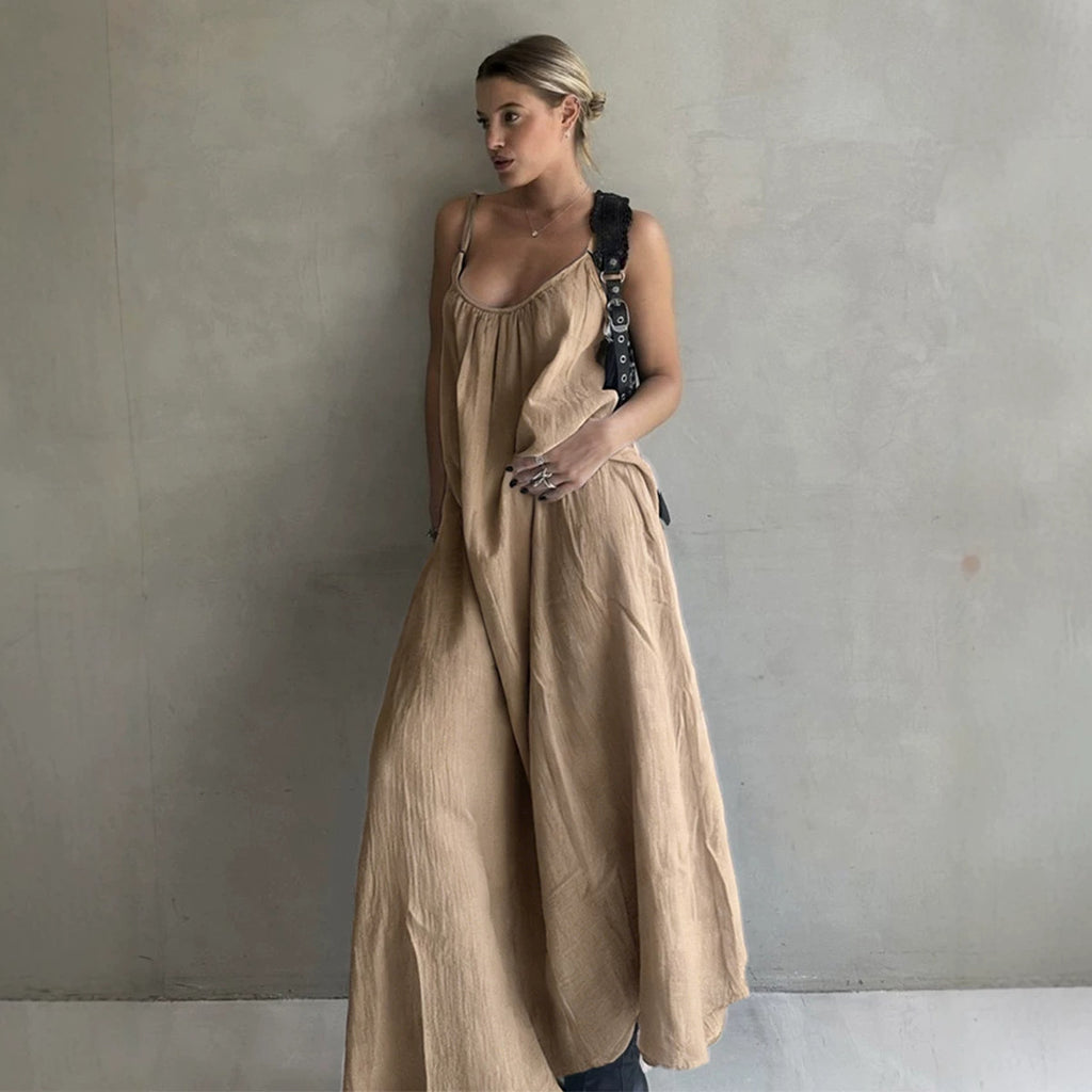 Cami Dress Spring Summer Women Loose Texture Sense A line Low Collar Long Vacation Dress BlueLine