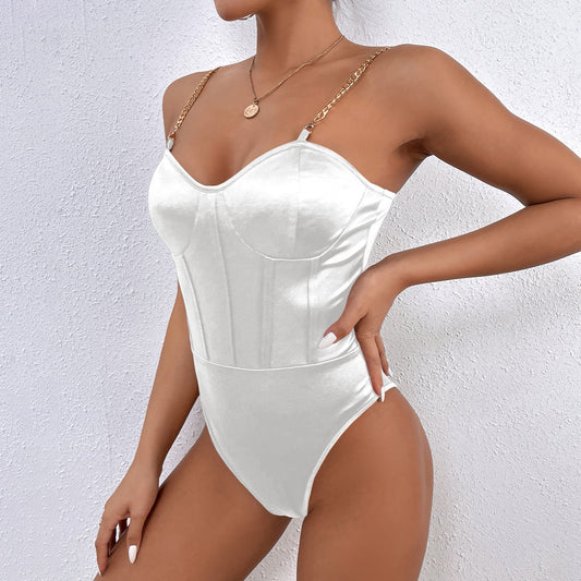 Women Clothing Chain Sling Backless Solid Color Sling Vest Bodysuit Tight Women Bottoming Shirt Bodysuit