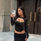 Sexy Lace Cutout Sexy Push up Tops Women Autumn Sexy Long Sleeve WHATOWEAR