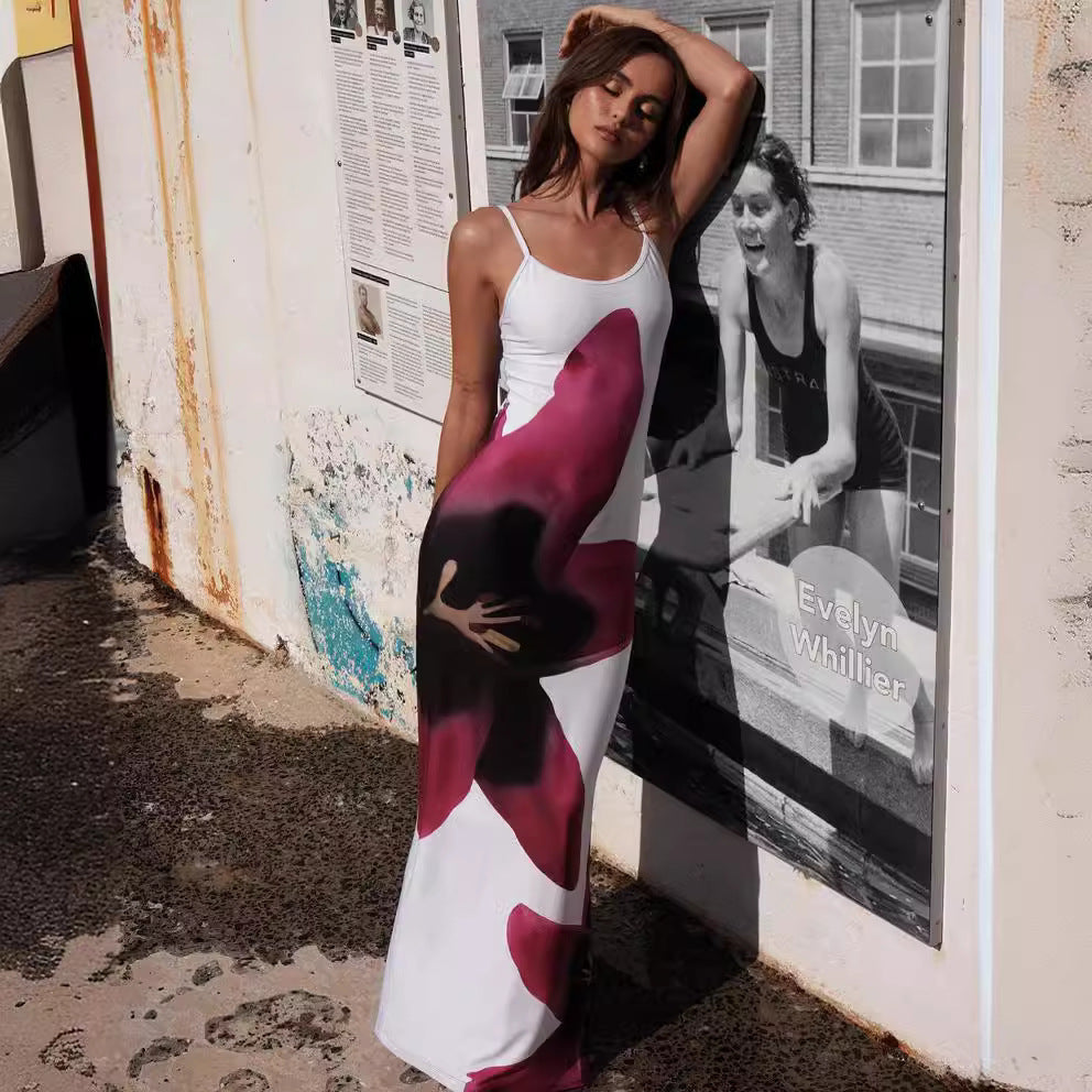 Robe d'été sexy à bretelles spaghetti et imprimé floral pour femme, tenue de plage fendue sur les hanches