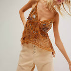 Débardeur sexy et transparent dos nu, tendance et orné de strass, gilet de plage avec protection solaire
