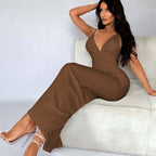 Vestido sexy de verano sin mangas con escote en V y cintura alta para mujer