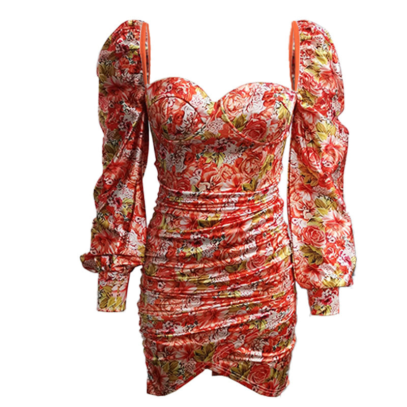 Long Sleeve Printed Sexy Dress Women Clothing Spring Autumn