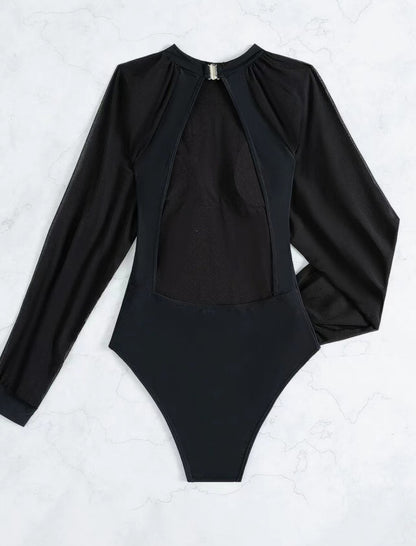 Traje de baño sexy sin espalda con mangas de encaje