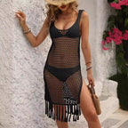 Vestido playero para mujer, con aberturas, borlas y costuras, tipo chaleco, para cubrir bikini