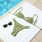 Olive Green Texture Adjustable Shoulder Strap Split Swimsuit Bikini CSC