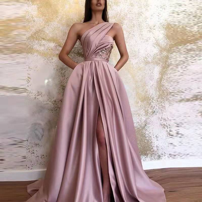 Spring Sexy Split Shoulder Dress Maxi Dress Evening Dress Women SCC