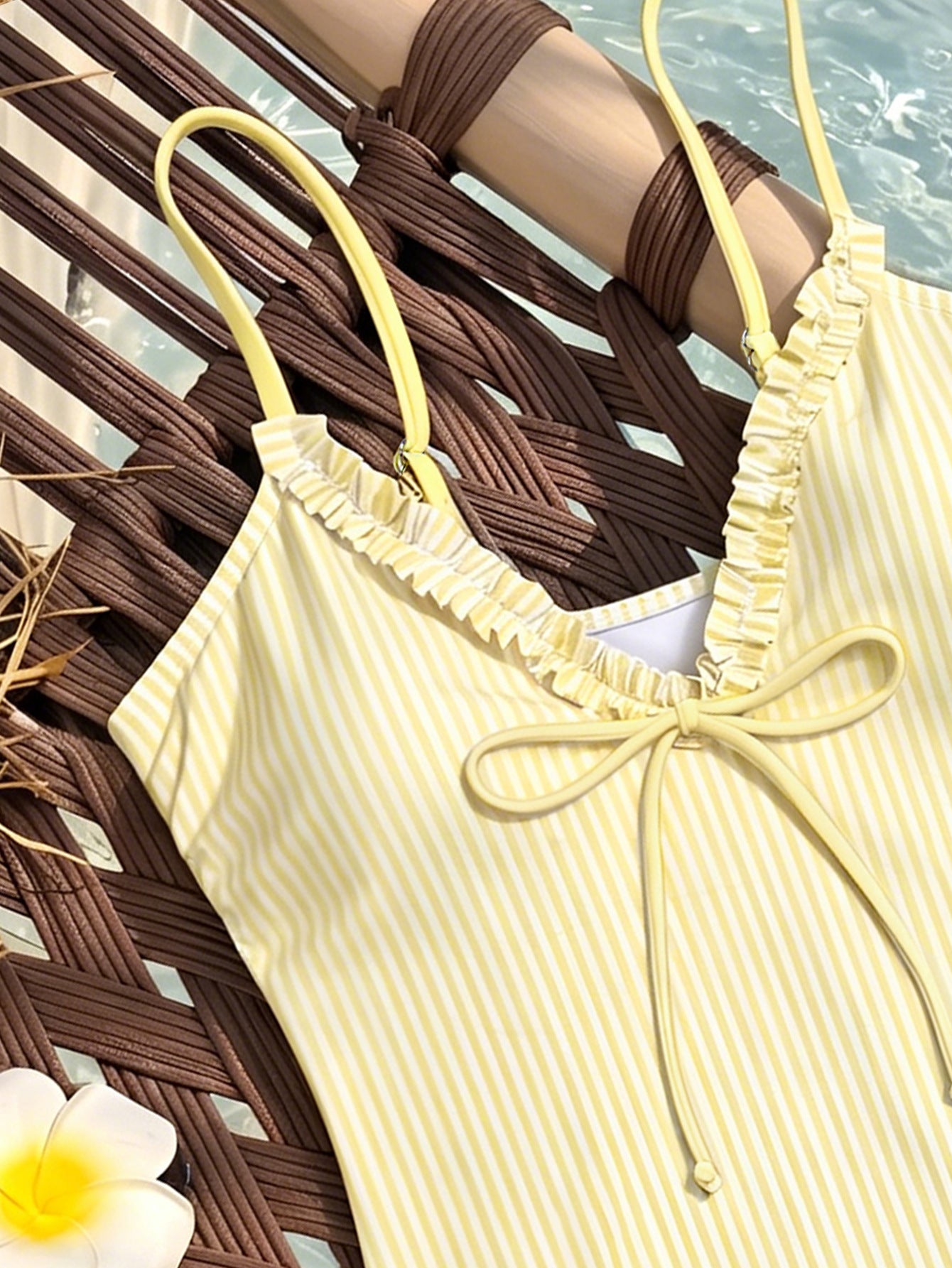 One Piece Swimsuit Plaid Striped Print Knotted Sexy Bikini Beach Women WithWind