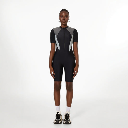 Traje de baño deportivo de una pieza con cremallera para mujer, traje de baño de surf de manga larga, tipo bóxer para surf, traje de buceo de piel para esnórquel