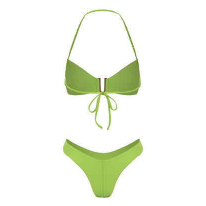 Bikini de cintura baja con abertura alta y color sólido fresco, traje de baño sexy dividido para mujer