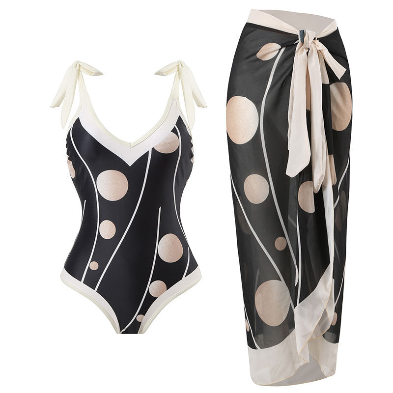 Traje de baño sexy para mujer, conservador, con cobertura de vientre y cordones, conjunto de falda de playa de gasa de primavera