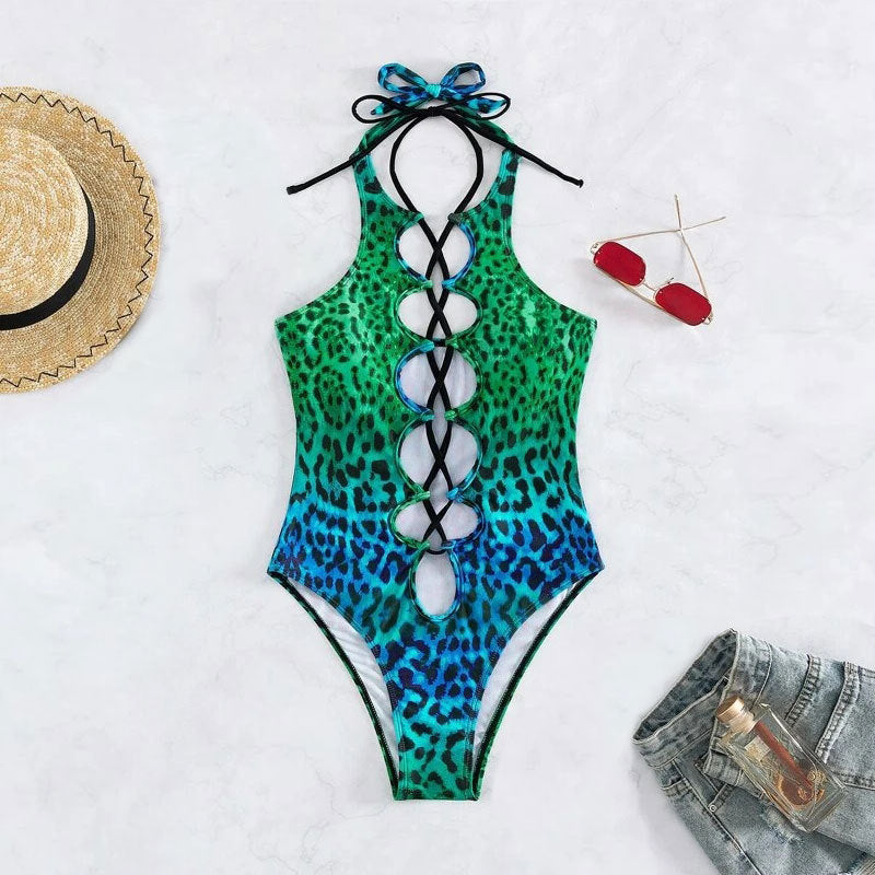 Traje de baño sexy con tirantes recortados y huecos, traje de baño ajustado de primavera, bikini para mujer