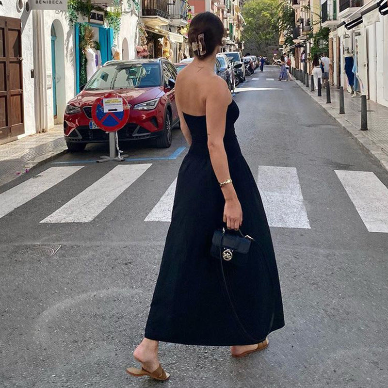 Sexy off Neck Street Loose Long Elegant Tube Top Solid Color Dress for Women LAGERFELD