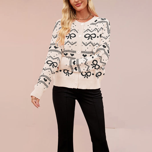 Autumn Winter Women Clothing Valentine Day Cardigan Heart Knitted Coat
