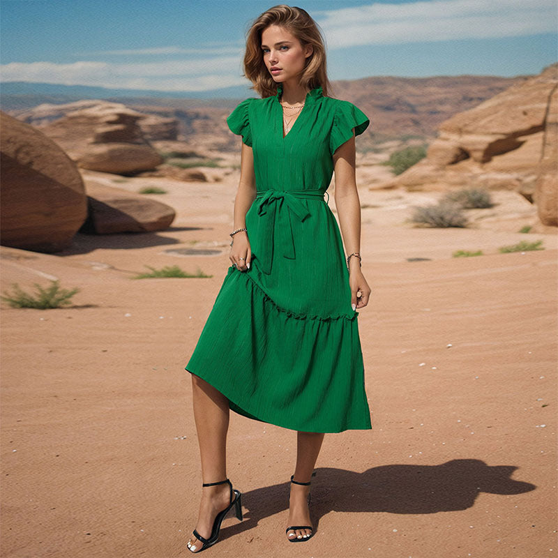 Summer Women Mid Length Solid Color Women Dress HUNDRED