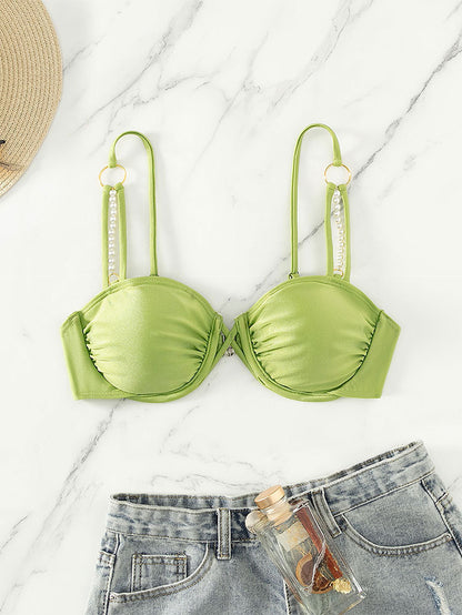 Traje de baño de playa con push-up y parte superior de bikini de color sólido, sexy y fresco, sin forro y con soporte de acero
