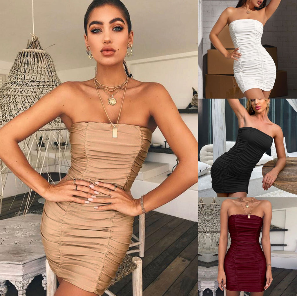 Spring Summer Women Clothing Sexy Tube Top Nightclub Ruffle Hip Dress Zaya