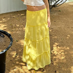 Women Clothing Summer Elegant South French Holiday Elastic A line Long Skirt Dee