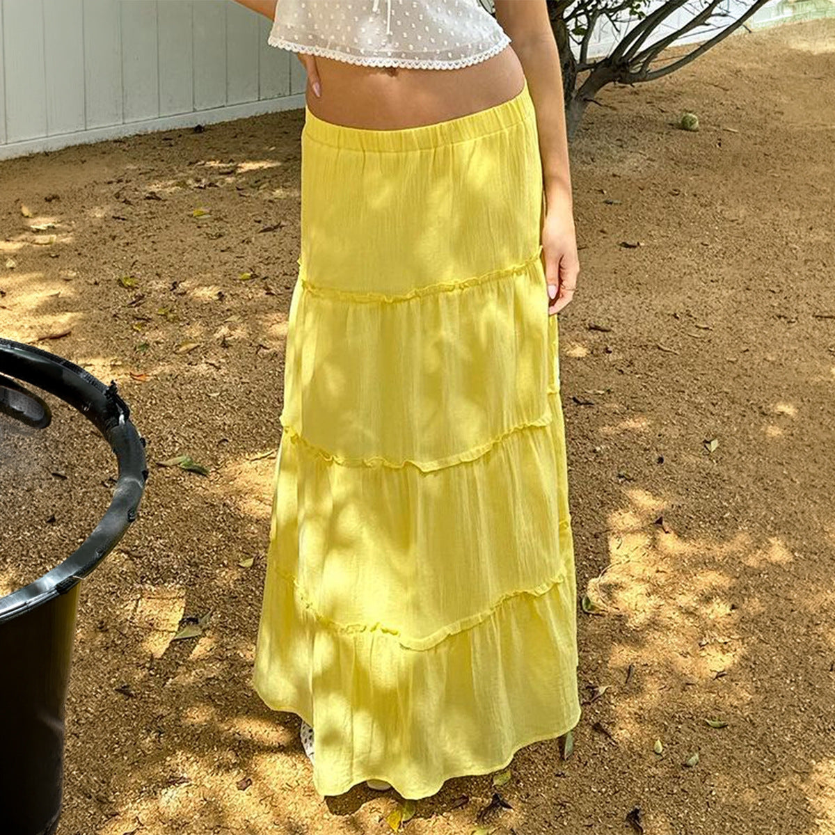 Women Clothing Summer Elegant South French Holiday Elastic A line Long Skirt Dee