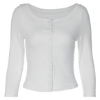 Women Clothing Casual Solid Color Slim Fit Long Sleeves All Matching Simple Single Breasted Top LAGERFELD