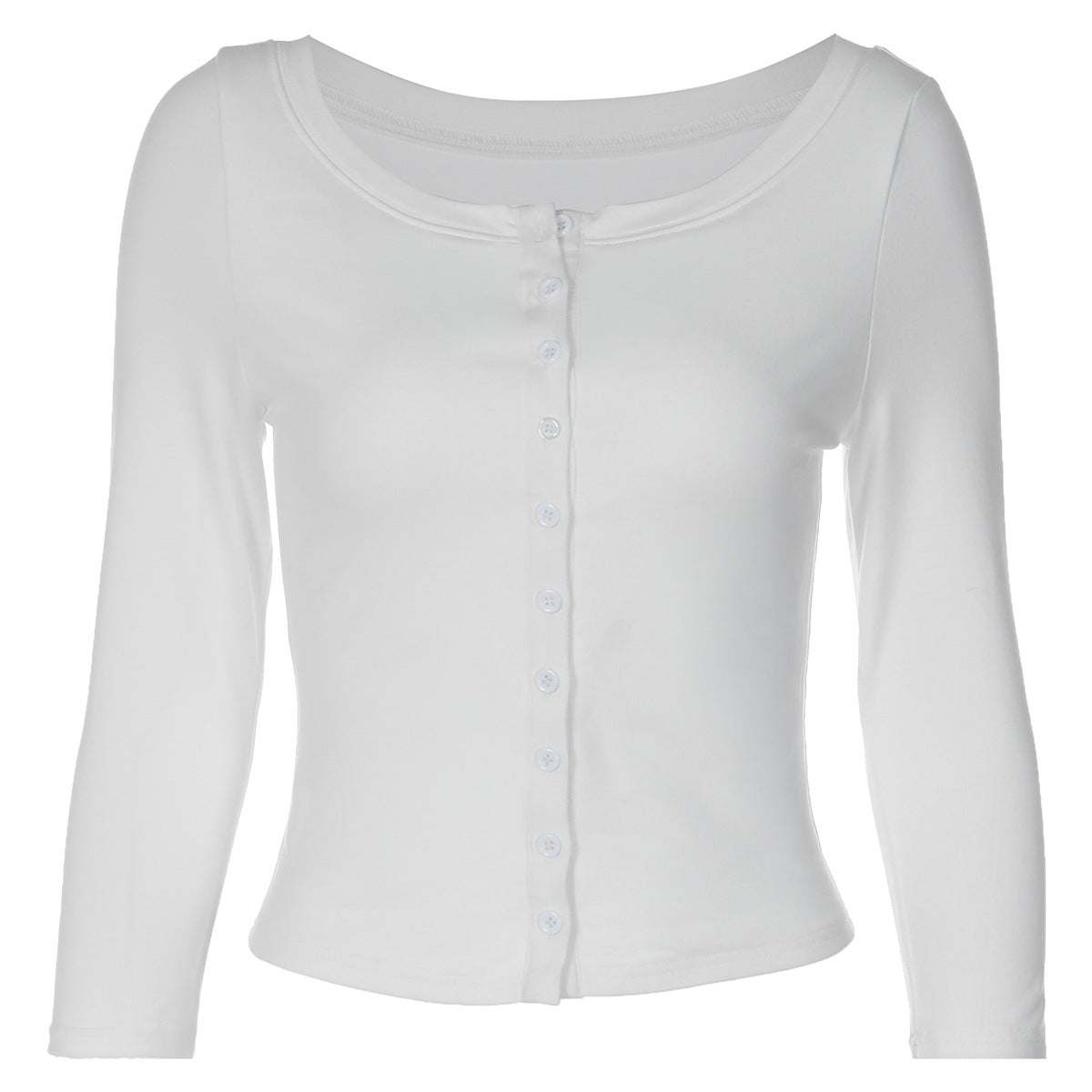 Women Clothing Casual Solid Color Slim Fit Long Sleeves All Matching Simple Single Breasted Top LAGERFELD