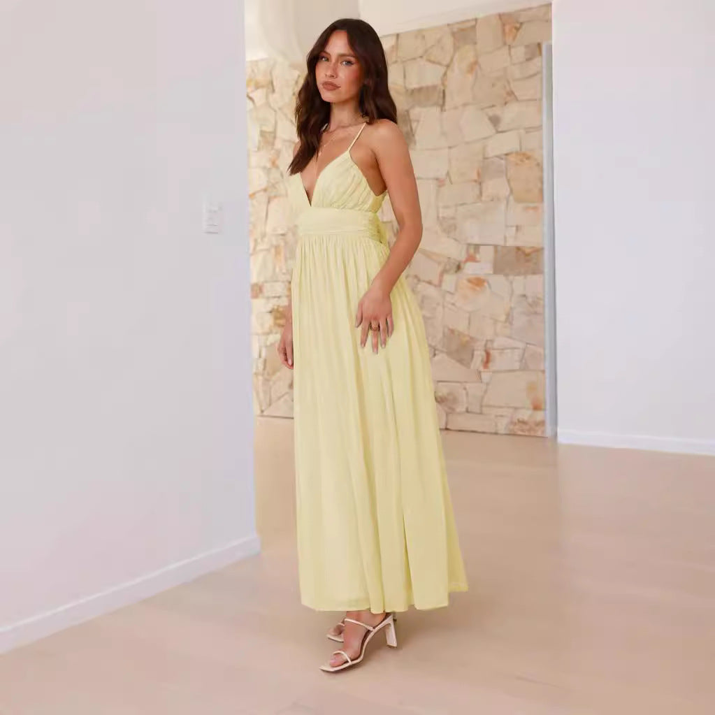 Women Dress Women Summer Backless Lace up Tight Waist Slim Chiffon Dress VIVIAN