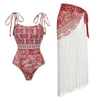 Swimsuit Ethnic Tassel One Piece Swimsuit Women Wrap Skirt Sets ShineRealm