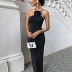 Robe sexy à bretelles spaghetti et plis floraux tridimensionnels pour femme