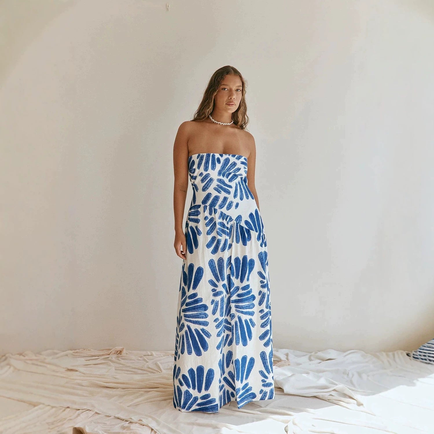 Women Dress Printed Vacation French Wrapped Chest Slim Sexy Maxi Dress Zemy