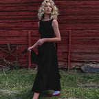 Women Clothing Summer Solid Color Sleeveless Waist Slim Backless Dress Flash Vision