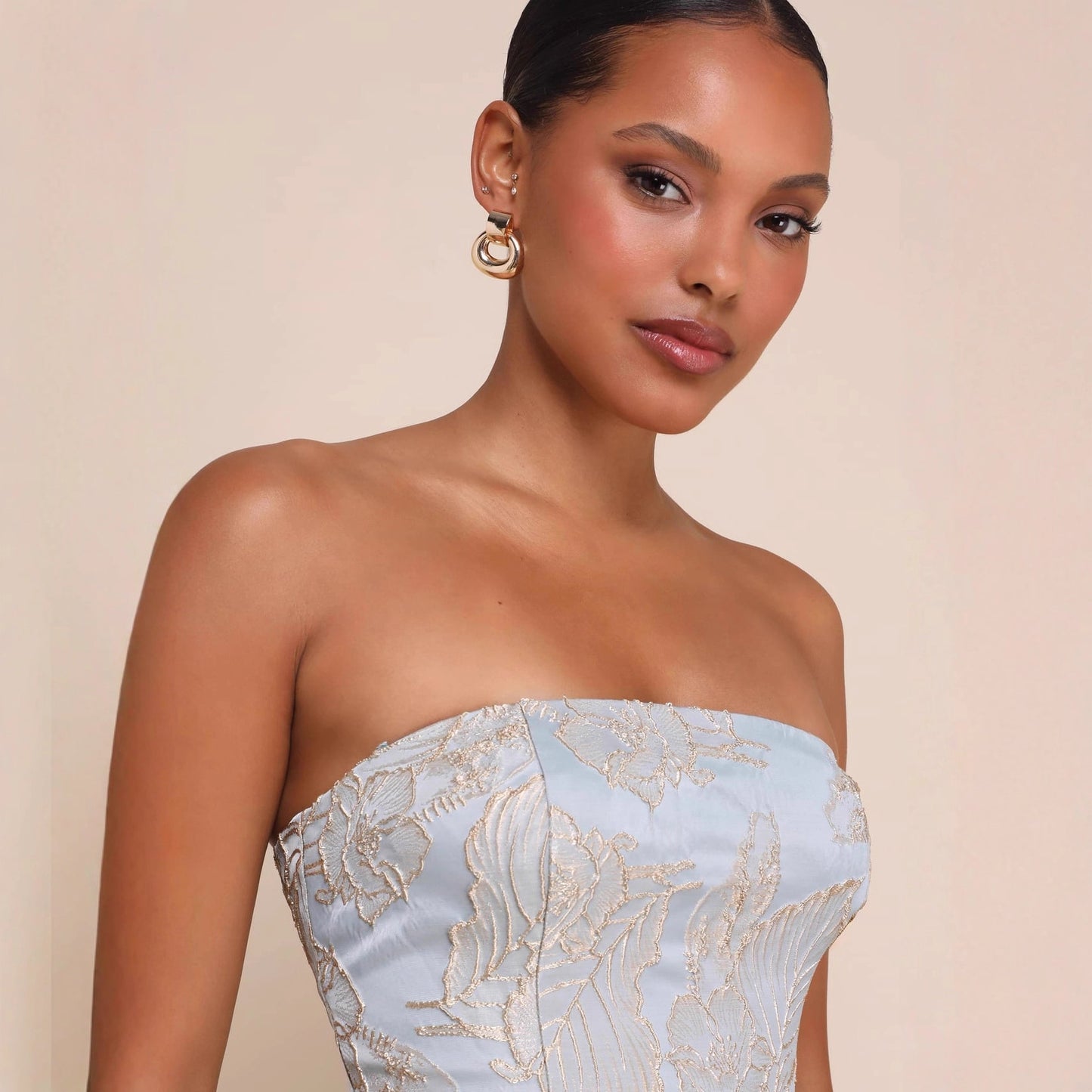 Women Slim Tube Top Pullover All Matching Short High Waist Floral Dress