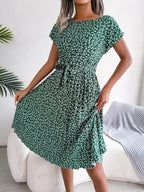 Spring Summer New Casual Short Sleeve Floral Large Hem Pleated Women Clothing BAGIISA
