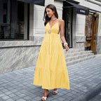 Women Clothing Summer Elegant Easy Matching Sling Long Dress Dee