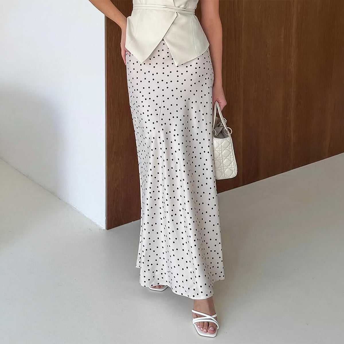 Women Clothing Summer Elegant Satin Polka Dot Fishtail Skirt Dee