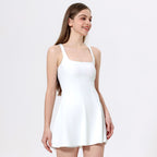 Conjunto de dos piezas, vestido deportivo con tacto nude, mallas de seguridad moldeadoras de espalda, falda de tenis para correr al aire libre y fitness.