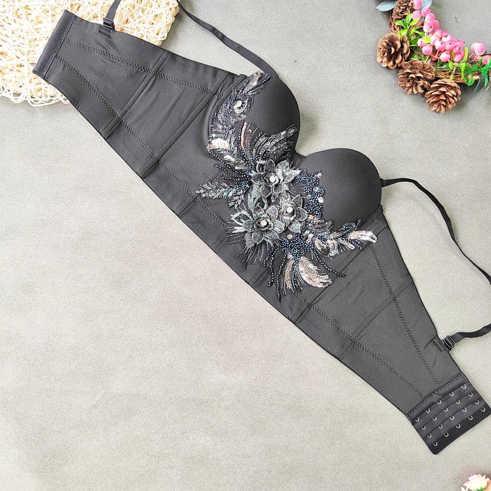 Embroidery Beads Small Sling Solid Color Stretch Elegant Tube Top Boning Corset Boning Corset Top Kanuner