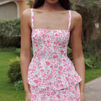 Spring Summer Women Sexy Strap Mid Length Floral Dress CONY