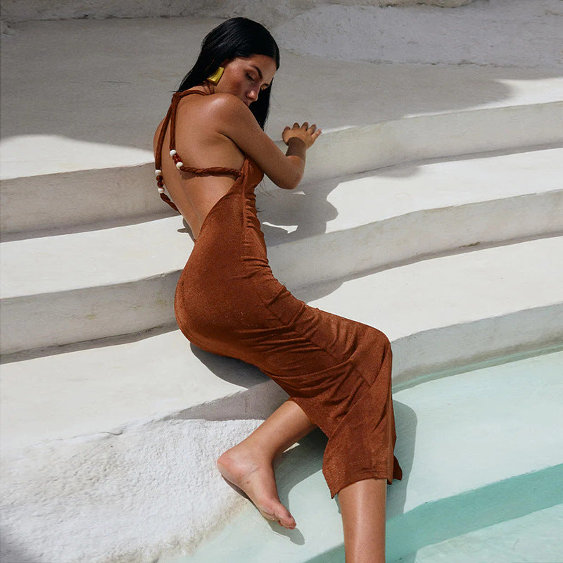 Sexy Dress Women Summer Sexy Cami Dress Backless Vacation Sheath Dress FREYA
