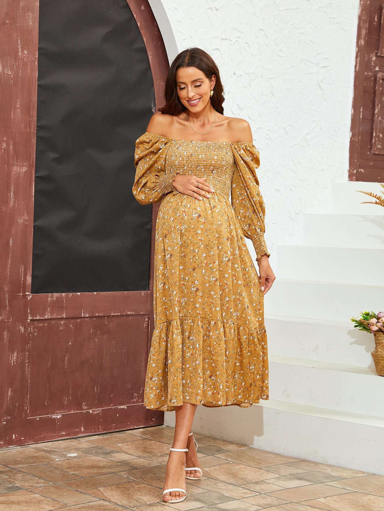 Spring Summer Women Chiffon Dress Fresh Small Floral Dress Bell Sleeve Dress Swintager
