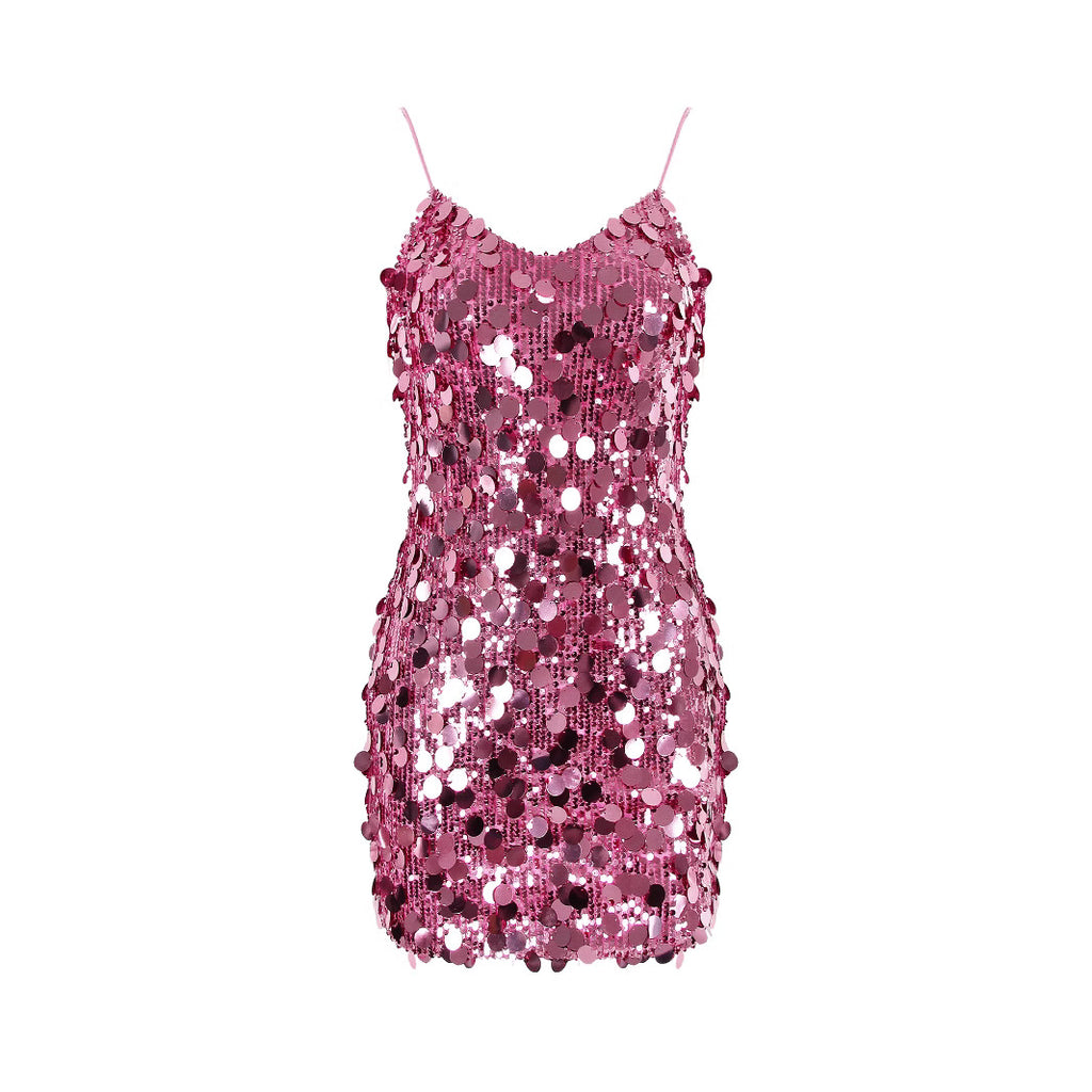 Robe de soirée à paillettes pour femme, tenue de soirée sexy à bretelles sur les hanches