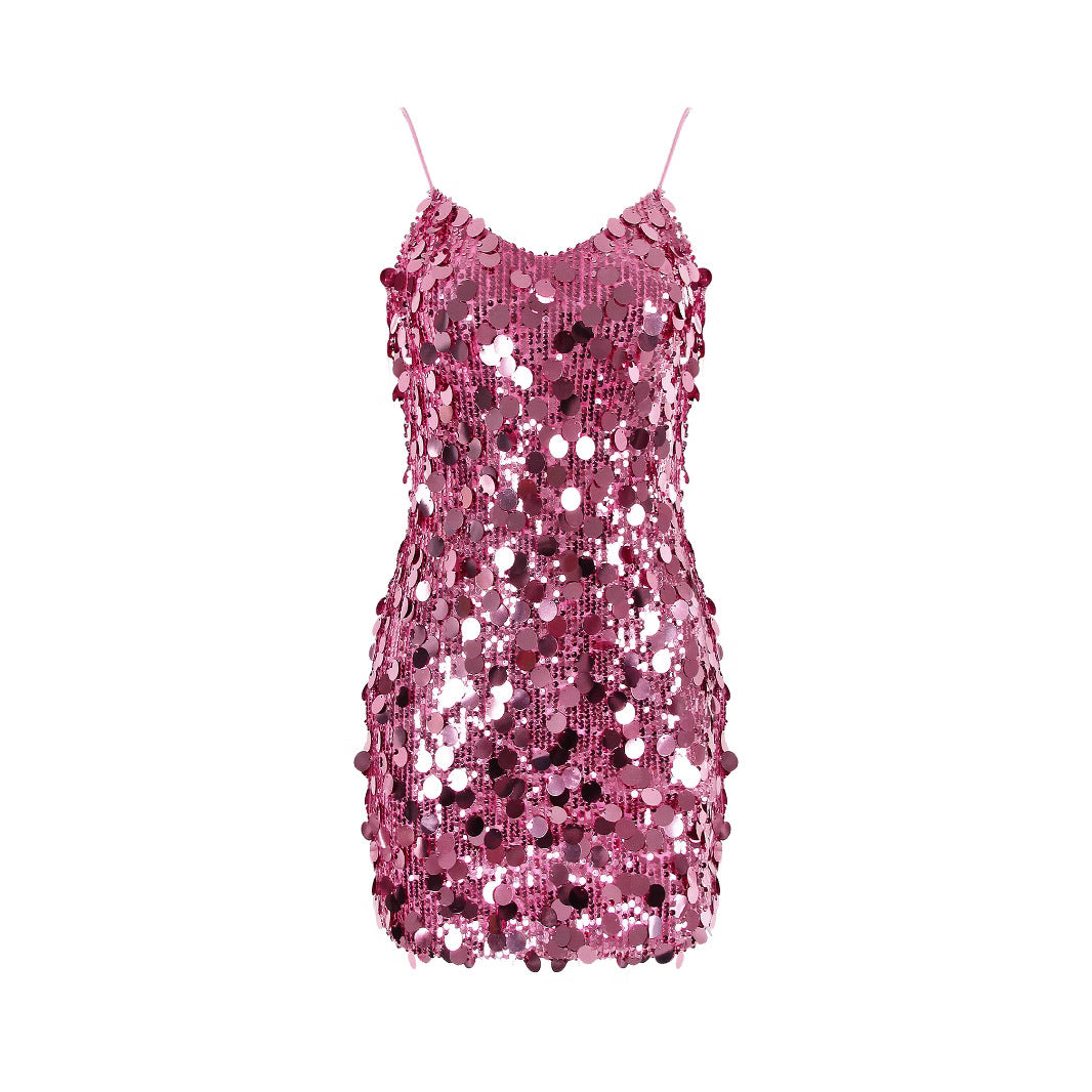 Robe de soirée à paillettes pour femme, tenue de soirée sexy à bretelles sur les hanches