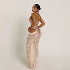 Vestido de otoño-invierno para mujer, de moda, con costuras sequ, sexy, de malla transparente y volantes en la cadera.