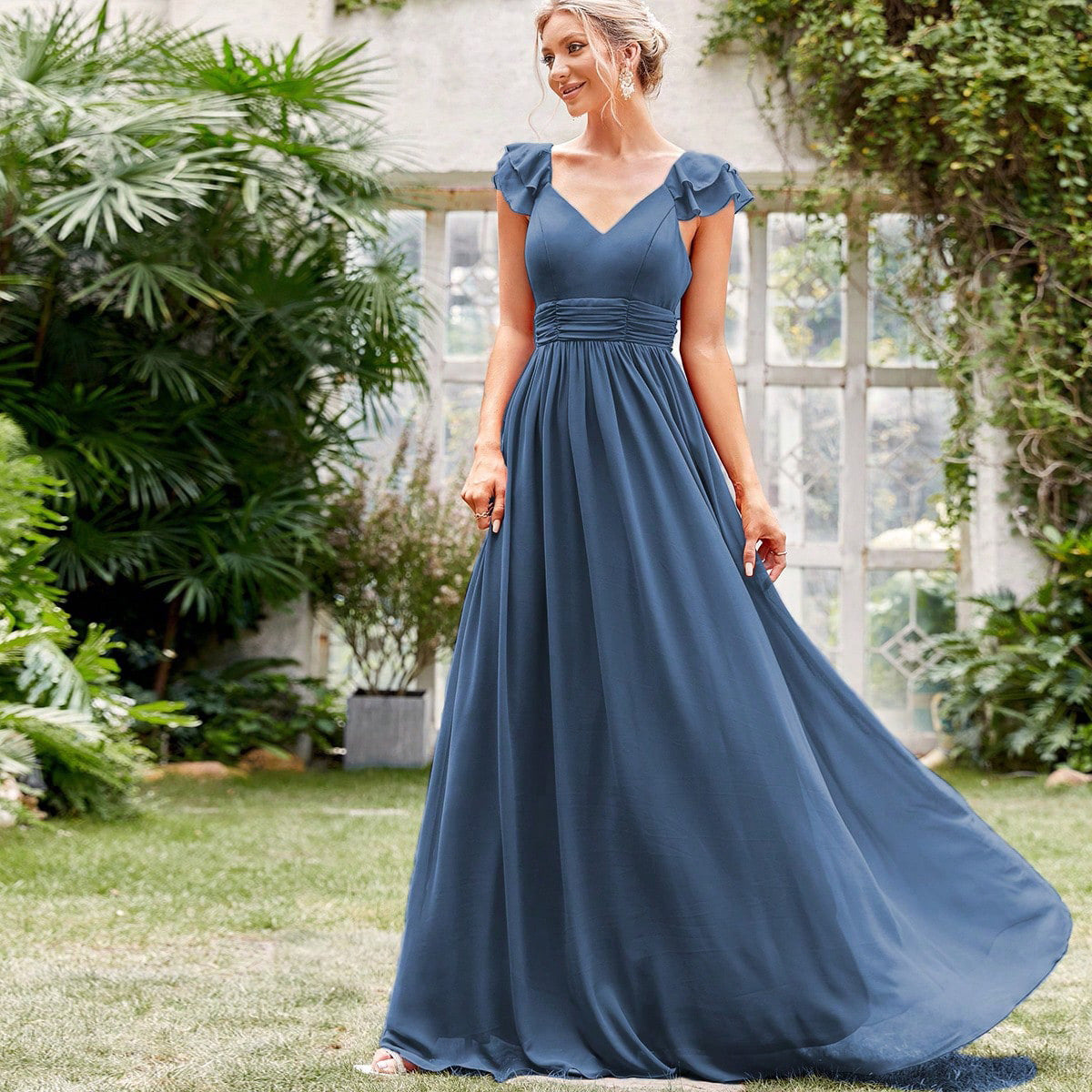 Chiffon Evening Dress Long V neck Formal Chiffon Dress Party Party Evening Dress Direct JoyEase
