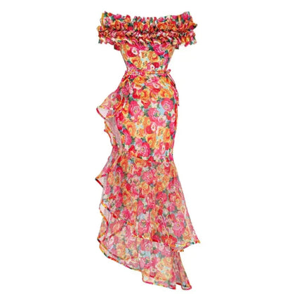 Printing French Retro One Piece Women Swimwear Set Cover Belly Slimming Swimsuit Vacation