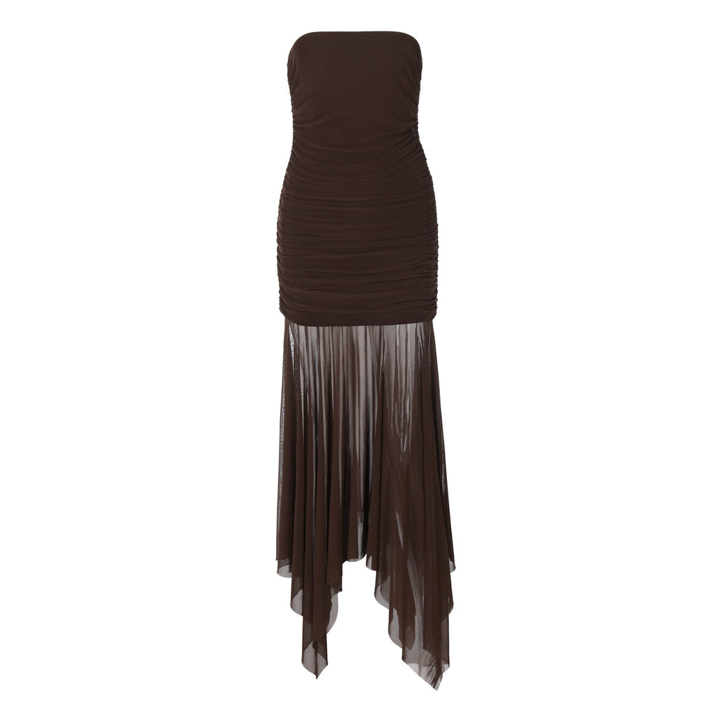 Vestido de mujer con cuello halter, sexy, de primavera, con costuras de malla y top de tubo