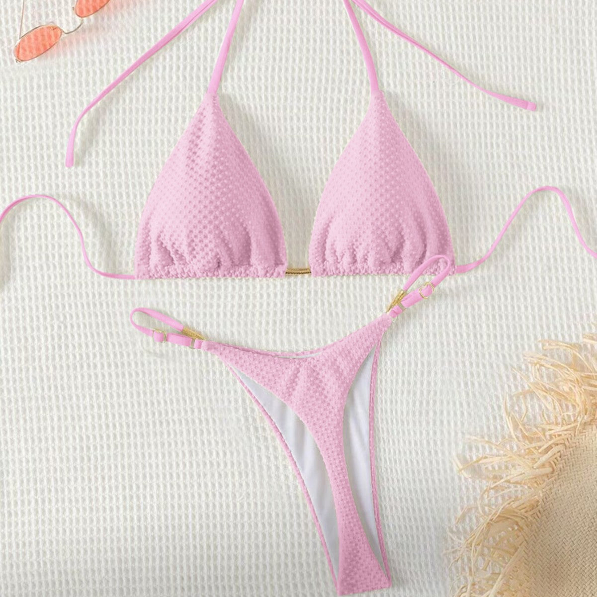 Swimsuit Solid Color Bikini Lace up Sexy Bikini Women Adjustable Split Swimsuit