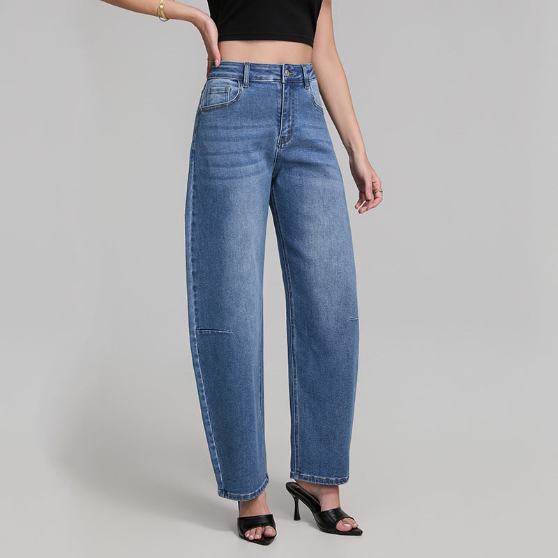Blue High Street Wide Leg Highly Elastic Jeans for Women Summer High Looking Slimming Matchet Pants Women JinRen