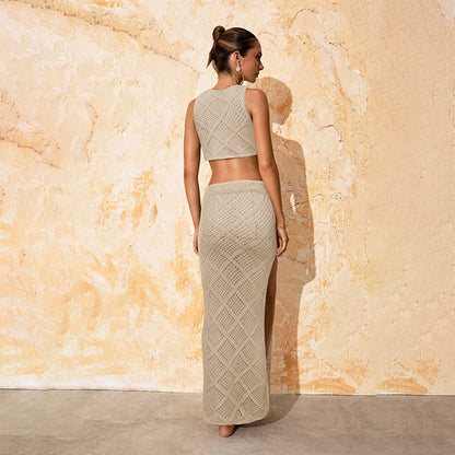 Bikini de punto con aberturas para mujer, traje de baño sexy de color liso para playa y verano, ropa de protección solar