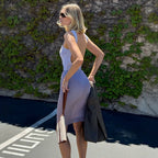 Light Blue Backless Dress Workplace Office Lightly Mature Waist Slimming Sleeveless Vest Dress Sight