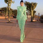 Robe d'automne pour femme, couleur unie, col roulé, dos nu, coutures apparentes, plissée, coupe ajustée